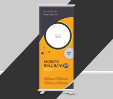 Creative dark and yellow roll up banner template design vector