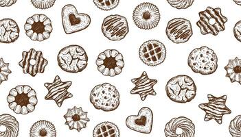 Cookie pattern on white, hand drawn illustration. vector