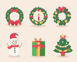 Six Christmas elements flat vectors design