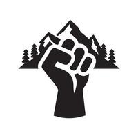 a fist with mountains in the background vector