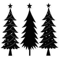 three black and white Christmas trees with stars vector