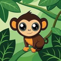 a cartoon monkey sitting on a branch in the jungle vector