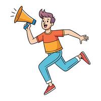 a cartoon man running with a megaphone vector