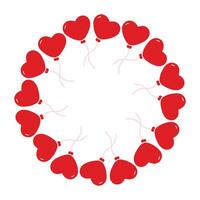 Red Heart shape balloon on string Circle frame border St Valentines Day Greetings or cards template. Isolated illustration Thematic cards, posting, blog or web promo, leaflet, price tag, labels vector