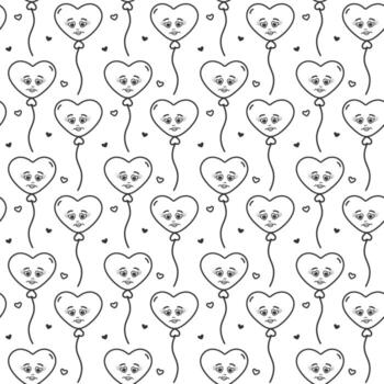 contorno corazón conformado globo en cuerda con cara y decorativo corazones minimalista sin costura modelo. aislado ilustración enamorado o negro día saludo tarjeta, destino o web promoción antecedentes vector