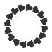 Dark Heart shape balloon on string Circle frame border in grayscale. Black Day or card template idea. Isolated illustration Thematic cards, posting, blog or web promo, leaflet, price tag, label vector