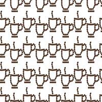 Coffee beans shaped contour cup, steam and saucer Seamless Pattern in trendy brown. Drink background. Isolate illustration Wallpaper, wrapping or web promo, Thematic card, blog, media post, tag vector