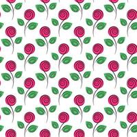 Abstract Rose on stem with leaves Seamless Pattern in trendy bright marker colors. Spring background. Isolated illustration Wrapping, wallpaper or web promo, greeting card, posts, leaflet, tags vector
