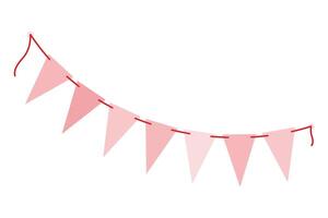 Triangular Pennant garland on string in trendy monochrome pink Womans Day Festive decorative element. Isolated illustration Thematic cards, posting, blog or web promo, banners, price tag vector