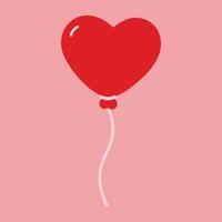 Aerial Heart shaped balloon on string in trendy red on pale pink background. Valentines Day element. Isolated illustration Valentines or White Day greeting cards, posting, or web promo, leaflet vector