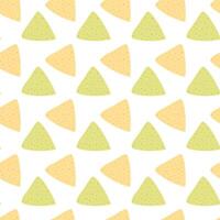 Spinach and Corn Nachos Tortilla chips Seamless pattern. Nachos Day decorative background Texture. Isolated illustration Wallpaper, packing, wrapping or web promo banner, card, poster, leaflet vector