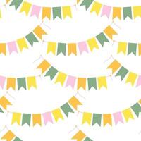 Easter Festive Pennant garland on string in trendy spring colors Seamless Pattern. Easter background Isolated illustration Wallpaper, wrapping, or web promo banner, Thematic card, posting, blog vector