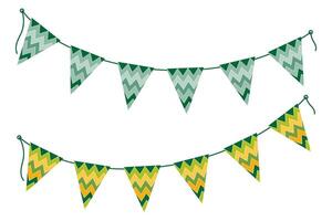 Triangular ornamental pennant garland on strip in trendy St Patrick Day shades Set 2 Festive element. Isolated illustration Thematic Cards, post, blogs, leaflets or web promo banner, label, tag vector