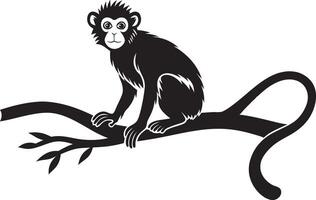 a black and white monkey sitting on a branch vector