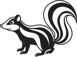 a black and white skunk with a long tail vector