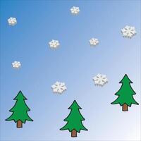 background of snow falling with green tree ornaments vector
