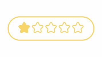 One out of five star rating. Flat design style in white and yellow. Product rating or customer review with gold stars and half star flat icons for apps and websites. video