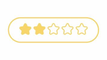 two out of five star rating. Flat design style in white and yellow. Product rating or customer review with gold stars and half star flat icons for apps and websites. video