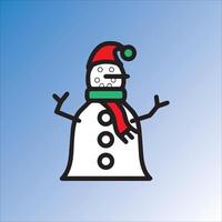 snowman wearing a red hat and shal on a blue and white background vector