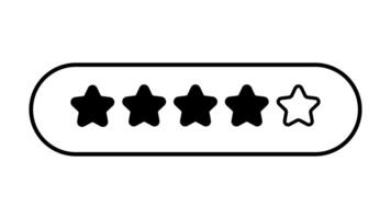 four out of five stars rating. Black and white glyph style. Product rating or customer review with star flat icons for apps and websites. video