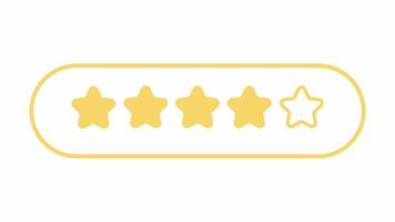 four out of five star rating. Flat design style in white and yellow. Product rating or customer review with gold stars and half star flat icons for apps and websites. video