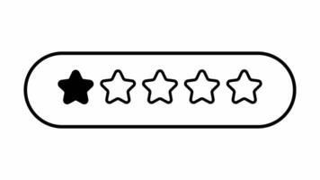 One out of five stars rating. Black and white glyph style. Product rating or customer review with star flat icons for apps and websites. video