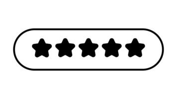 five out of five stars rating. Black and white glyph style. Product rating or customer review with stars flat icons for apps and websites. video