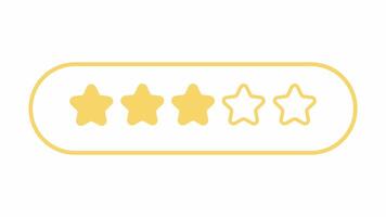 three out of five star rating. Flat design style in white and yellow. Product rating or customer review with gold stars and half star flat icons for apps and websites. video