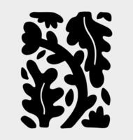 Black silhouette design with an organic, abstract pattern on a light gray background. Curved and irregular shapes resembling leaves or plant-like forms. hand-drawn illustration. vector