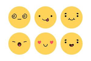 A cute emoji set with different facial expressions. Yellow characters with happy, joyful, disappointed, surprised, playful mood. flat illustration. Perfect for social media, stickers. vector