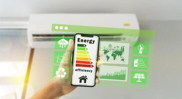 Energy efficiency concept. energy efficient house building rate label audit for sustainable development. photo