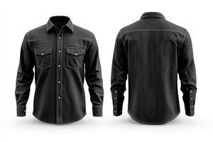 Blank mock-up of a black denim shirt, front and back view. photo
