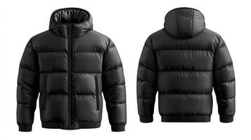 Black winter jacket isolated on white background. photo