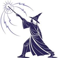 A wizard with a wand and lightning bolt vector