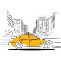 A drawing of a taxi cab in the city vector