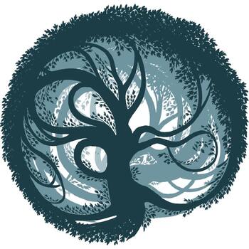 A tree with branches and leaves in a circle vector