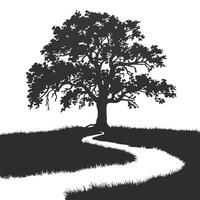 Silhouette of a lone oak tree in a meadow. vector