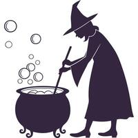 Witch with cauldron and bubbles vector