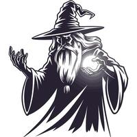 A wizard with a hat and long beard holding a magic ball vector