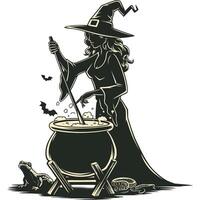 Witch cauldron with witch and frog vector