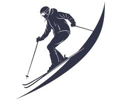 Silhouette of a skier gliding down a slope.. vector