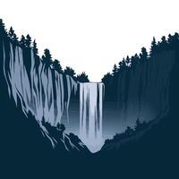 A waterfall in the forest with trees and water vector