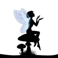 Silhouette of fairy sitting on mushroom vector