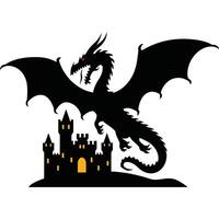 A black dragon with a castle in the background vector
