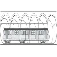 A drawing of a subway train in a tunnel vector
