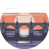 A bridge at sunset with the sun in the background vector
