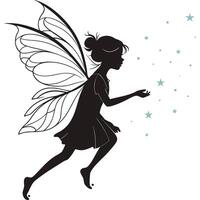 Silhouette of a fairy with wings and stars vector