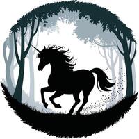 A black unicorn running through the forest vector