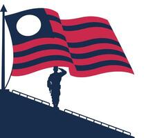 A man holding an american flag on top of a hill vector