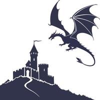 Dragon flying over castle illustration vector